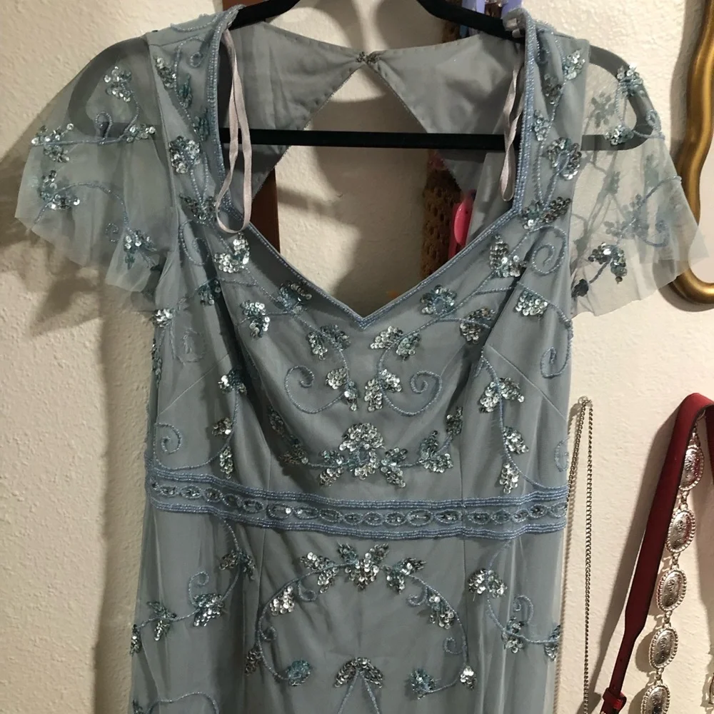 Papell Boutique Light Blue Embroidered Midi Dress - Picture 1 of 7